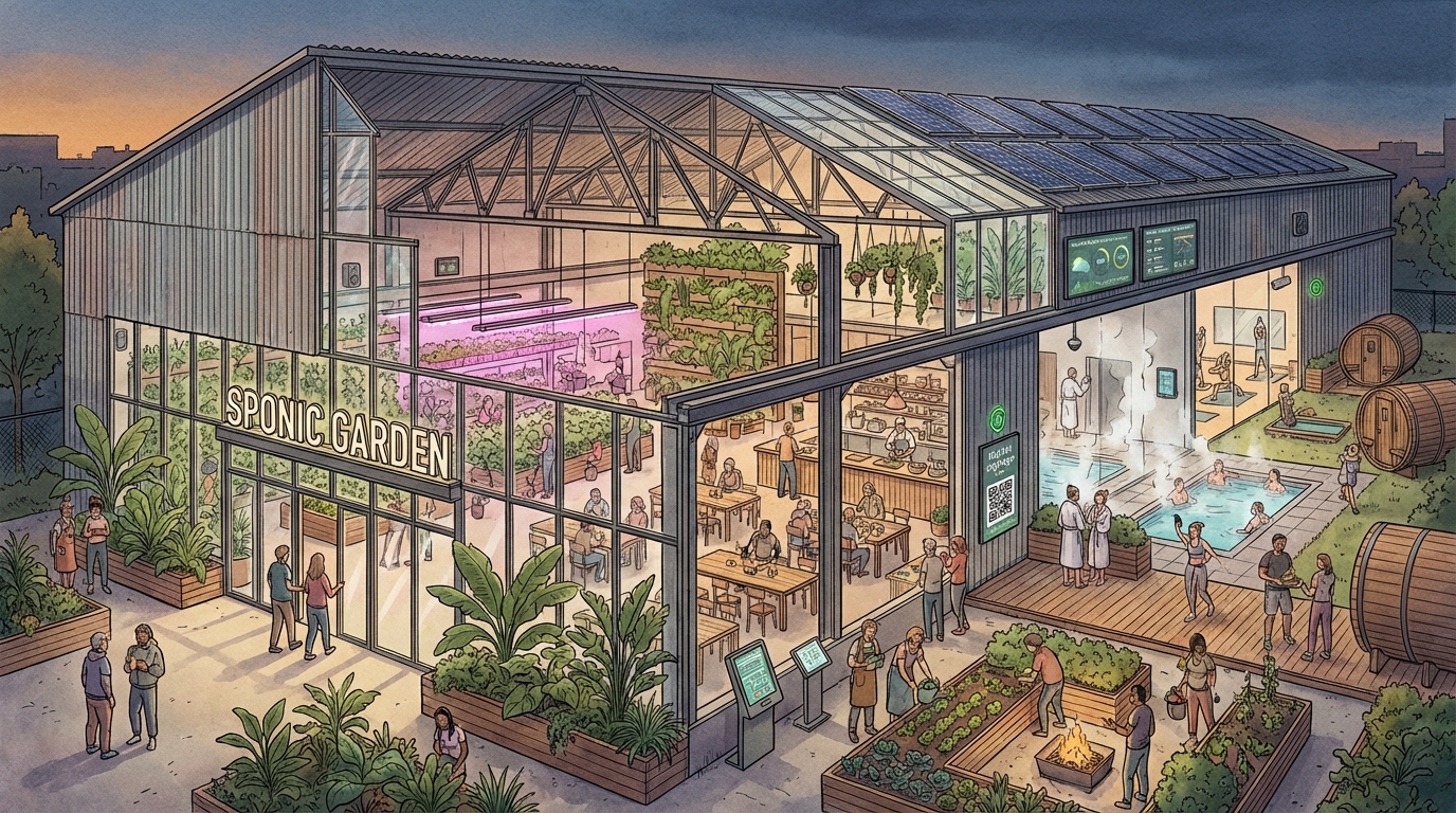 The Sponic Gardens warehouse-greenhouse complex